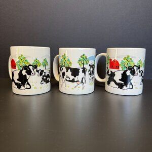 Vintage 1997 E. Rosen Cows Coffee/Tea Mugs Farmhouse Country Style Set Of 3 Ador